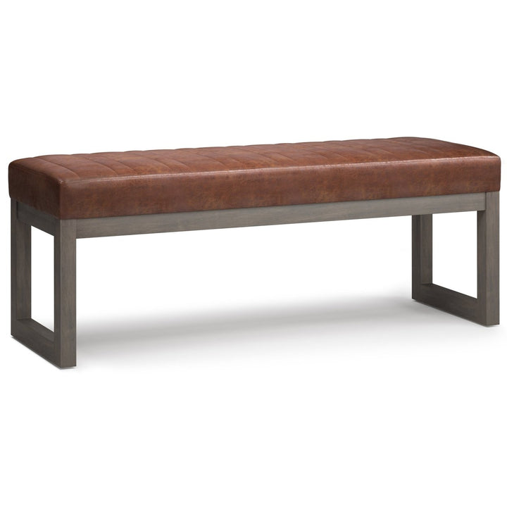 Casey Ottoman Bench Driftwood Color 43.5 inch Durable Fabric Entryway Footstool Image 1