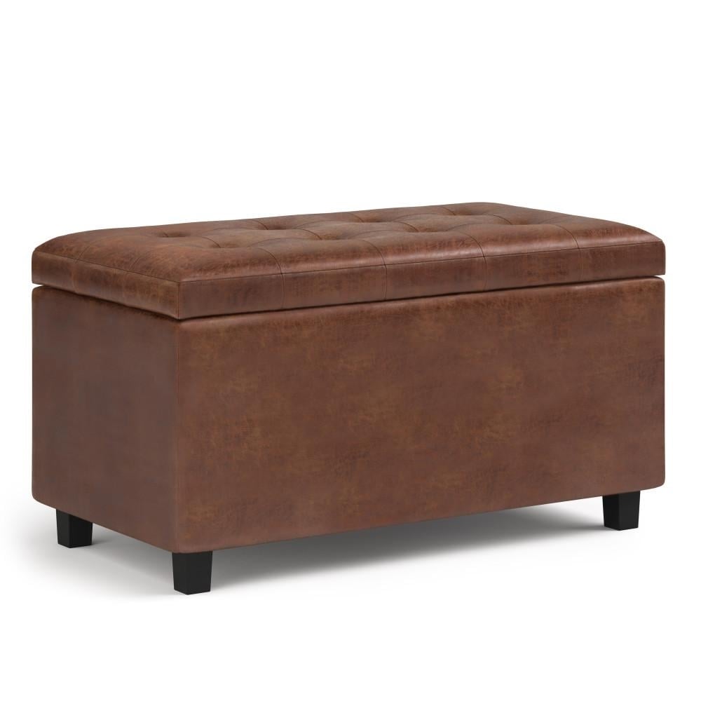 Cosmopolitan Storage Ottoman Distressed Vegan Leather Large 33.5 Inch Rectangular Image 2