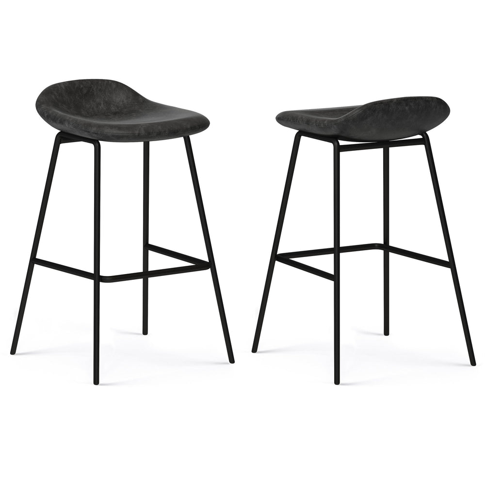 Dafney Bar Stool Set of 2 Low Back Upholstered Foam Seat Steel Legs Image 2