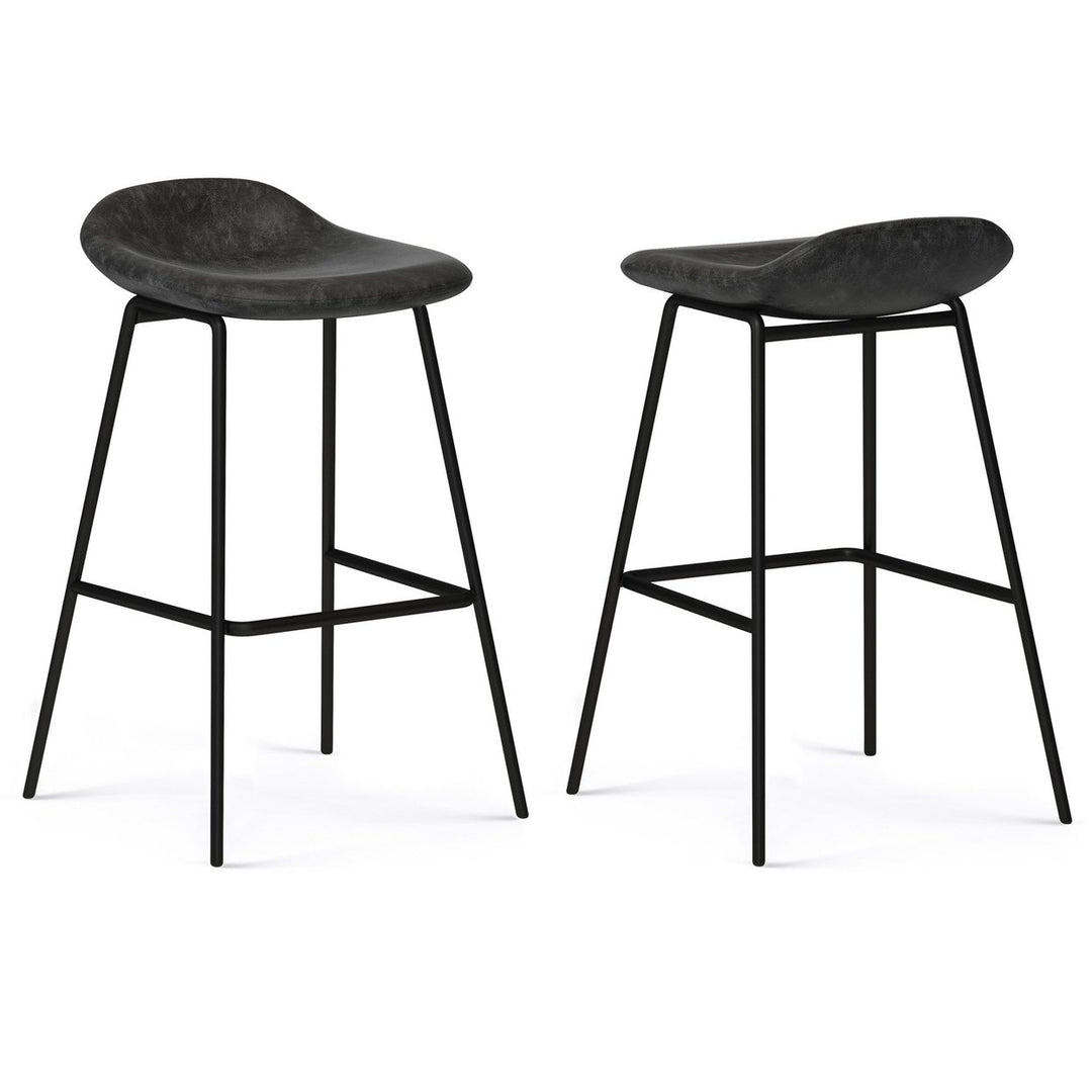 Dafney Bar Stool Set of 2 Low Back Upholstered Foam Seat Steel Legs Image 1