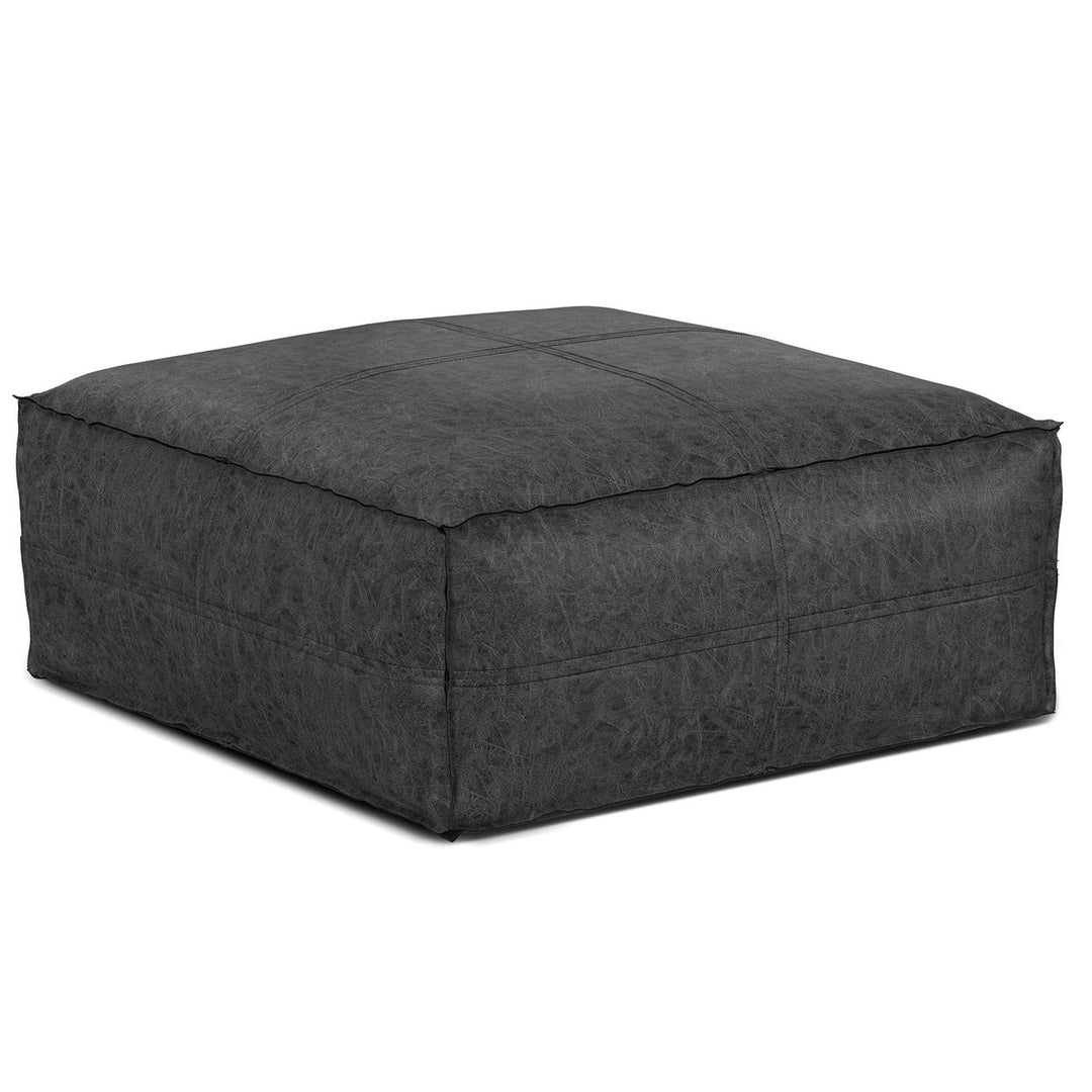 Brody Large Pouf Distressed Brown Vegan Leather 30 Inch Coffee Table Ottoman Image 1