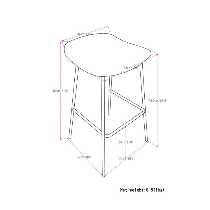 Dafney Bar Stool Set of 2 Low Back Upholstered Foam Seat Steel Legs Image 12