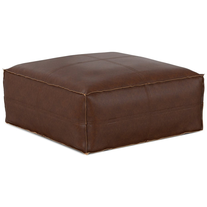 Brody Large Pouf Distressed Brown Vegan Leather 30 Inch Coffee Table Ottoman Image 3