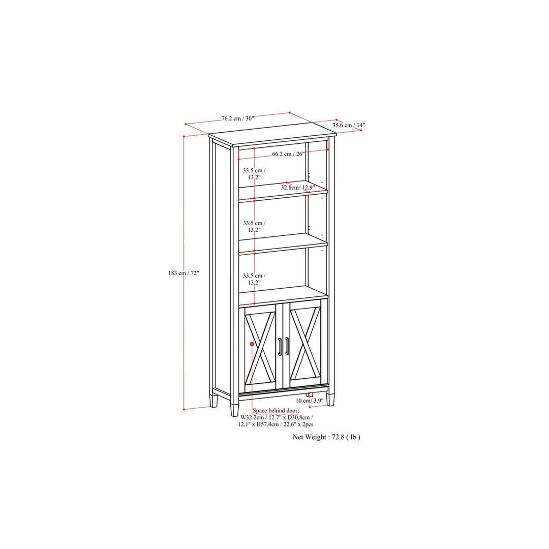 Ela Bookcase with Storage Solid Hardwood Two Open Shelves Adjustables Shaker Doors Image 11