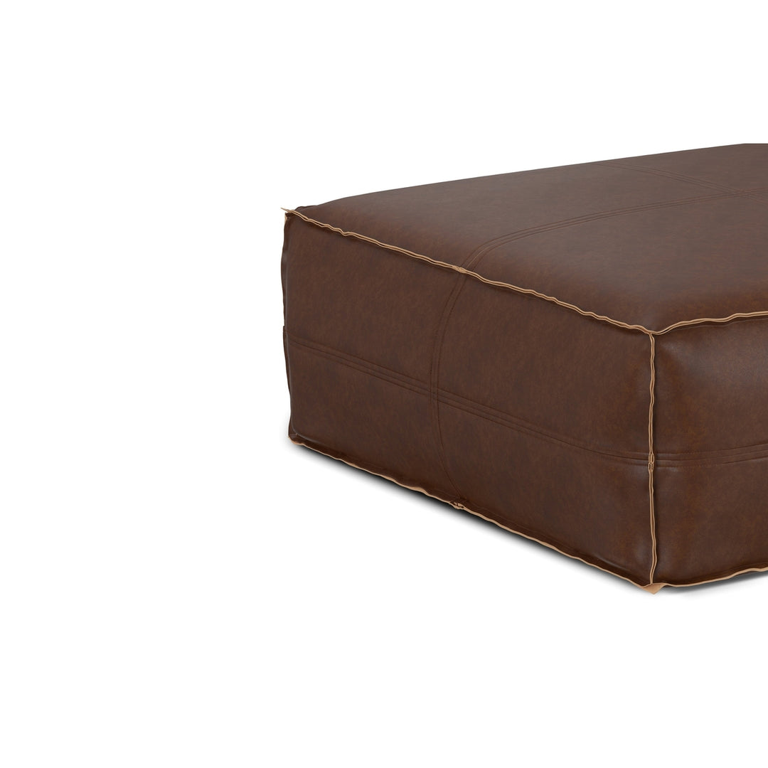 Brody Extra Large Pouf Distressed Dark Brown Vegan Leather Lightweight Seating Image 7