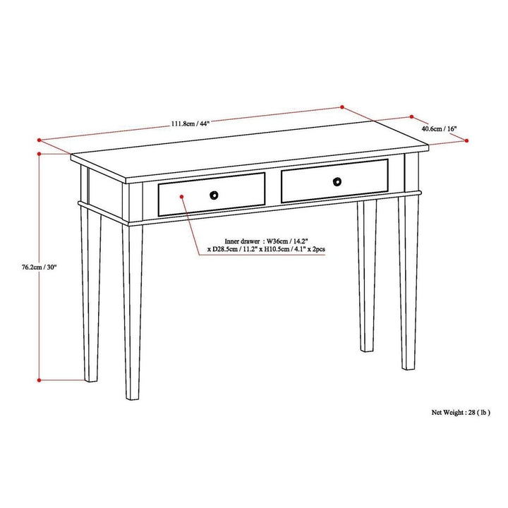 Carlton Console Table Solid Wood 46 Inch with 2 Drawers Entryway Storage Image 7