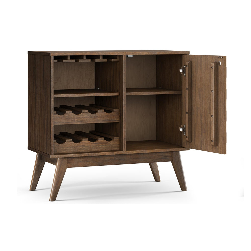 Clarkson Acacia Wine Cabinet with Stemware Rack and Hidden Storage Dark Brown Image 2