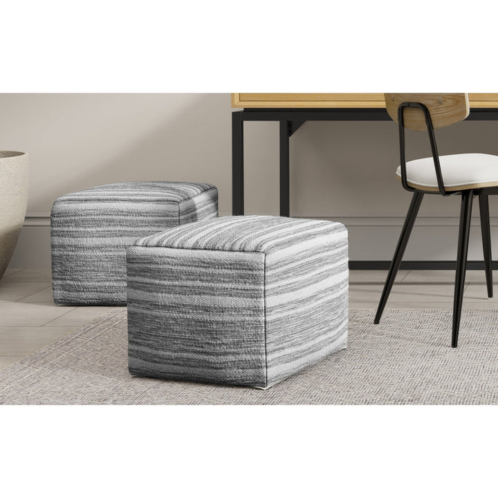 Carina Square Woven Pouf Handwoven Wool Ottoman Extra Seating Image 2