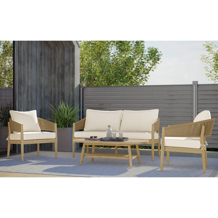 Bayshore Outdoor Sofa Natural Weather-Resistant Rope Aluminum Acacia Wood Image 2