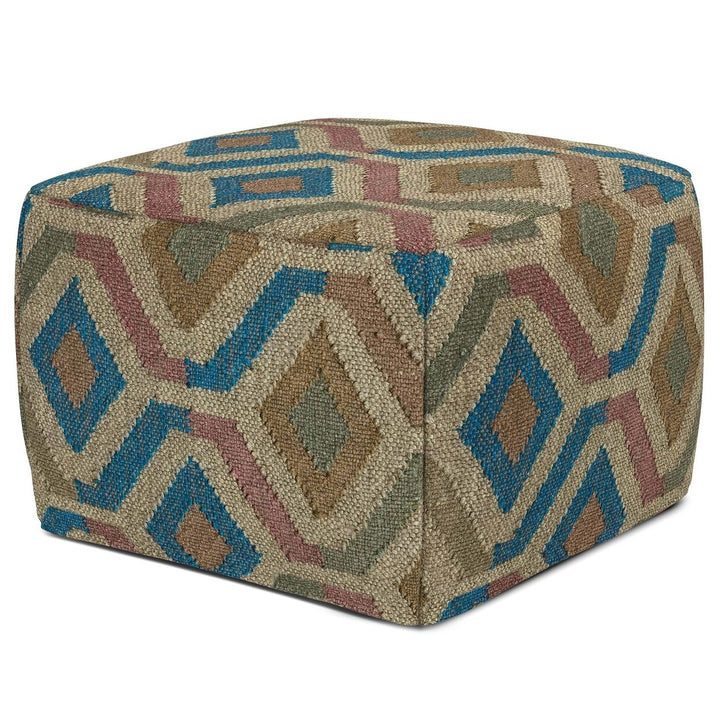 Johanna Kilim Patterned Square Pouf 20x20 Jute Fabric Accent Furniture Image 1