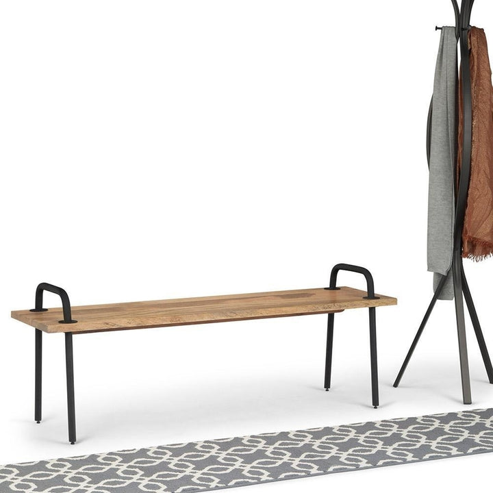 Berkeley Entryway Bench Mango Wood 55.6 Inch Industrial Metal Legs Hallway Dining Image 2