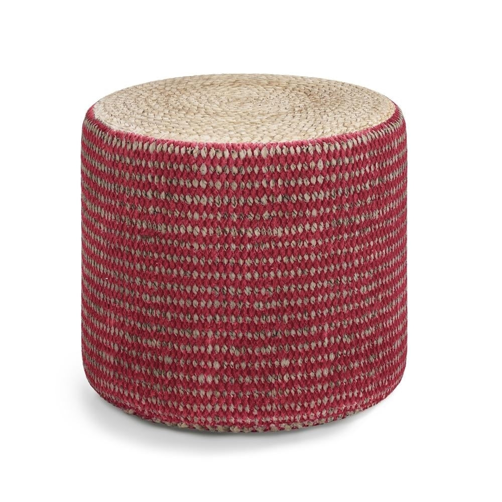 Simpli Home Larissa Round Pouf 18 inch Handcrafted Woven Fabric Accent Furniture Image 1