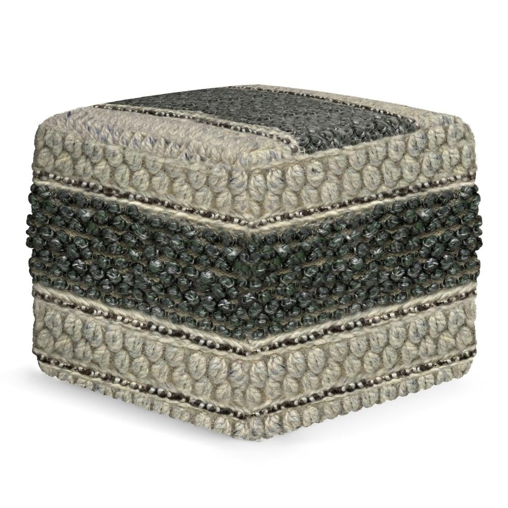 Grady Pouf Handwoven Wool Cotton 18x18 Inch Round Ottoman Footstool Multi-Functional Image 1