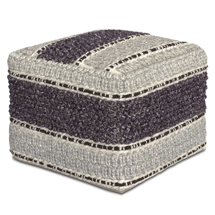 Grady Pouf Handwoven Wool Cotton 18x18 Inch Round Ottoman Footstool Multi-Functional Image 1