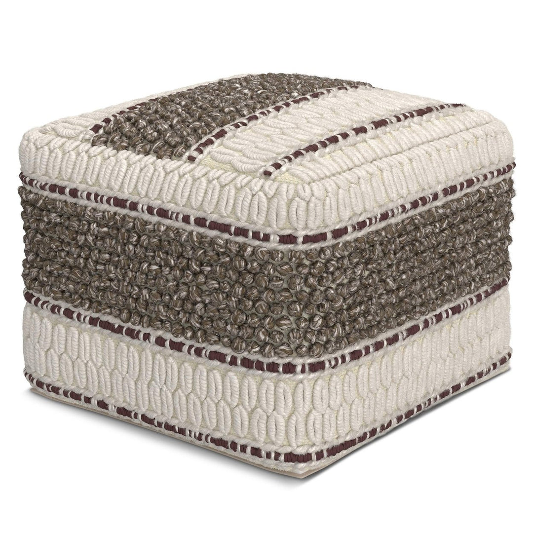 Grady Pouf Handwoven Wool Cotton 18x18 Inch Round Ottoman Footstool Multi-Functional Image 1