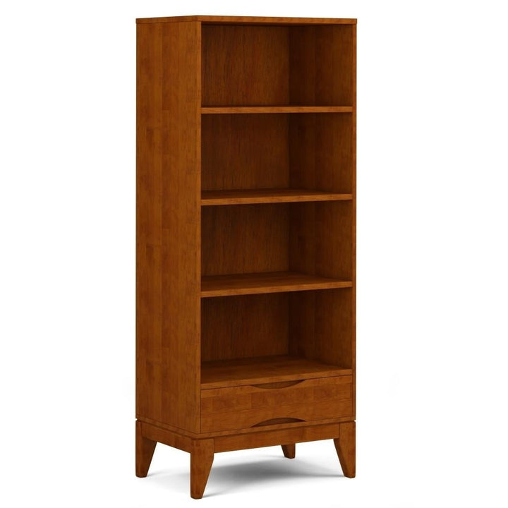 Harper Bookcase with Storage Solid Hardwood 60in Mid-Century Modern 4 Shelves Image 1