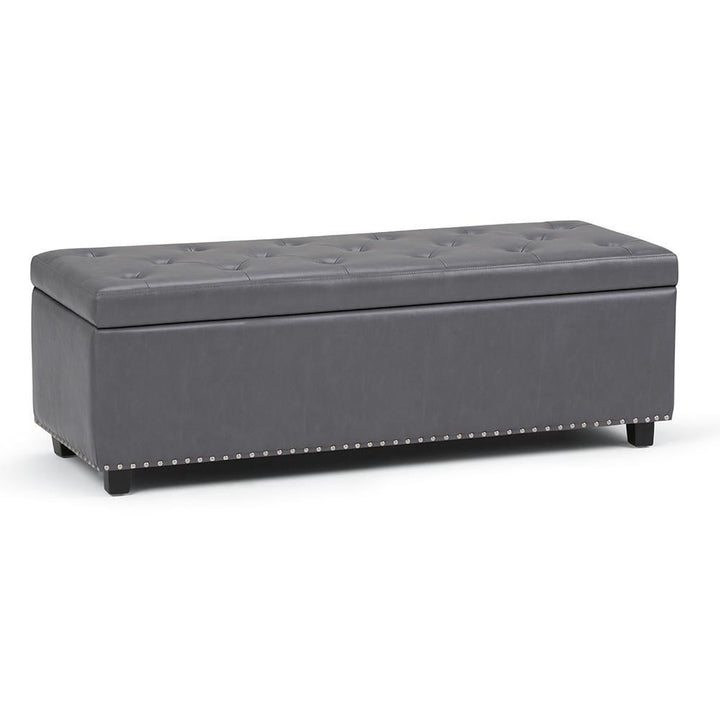 Hamilton Storage Ottoman Vegan Leather Rectangular 48 Inch with Tufted Design Image 1