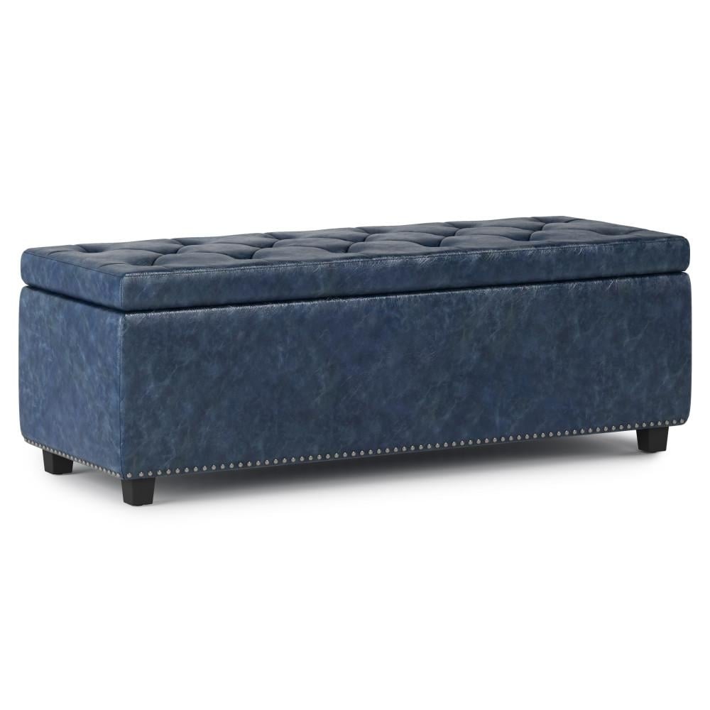 Hamilton Storage Ottoman Vegan Leather Rectangular 48 Inch with Tufted Design Image 1