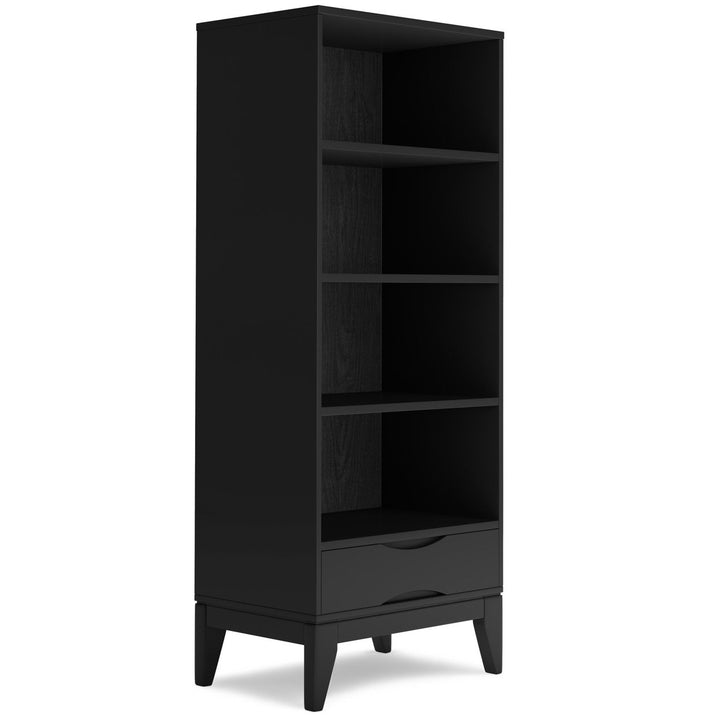 Harper Bookcase with Storage Solid Hardwood 60in Mid-Century Modern 4 Shelves Image 1