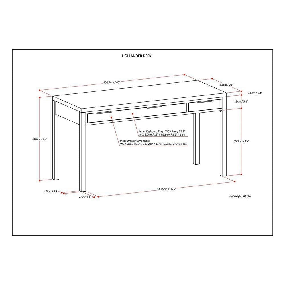 Hollander Desk Solid Wood 60 Inch Office Desk with Drawers Modern Design Image 8