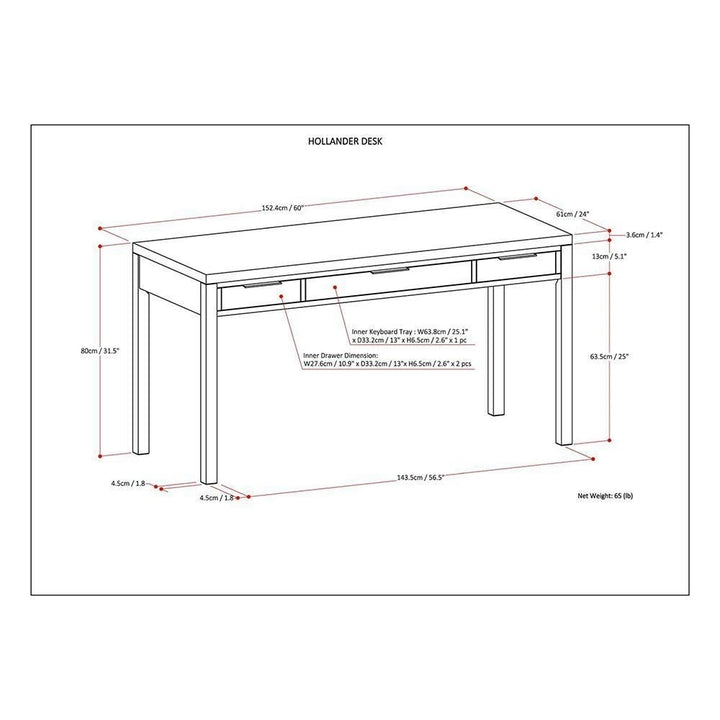 Hollander Desk Solid Wood 60 Inch Office Desk with Drawers Modern Design Image 8