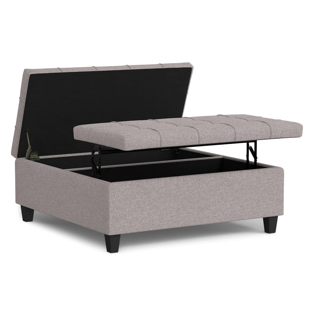 Harrison Large Square Coffee Table Storage Ottoman in Linen Image 2