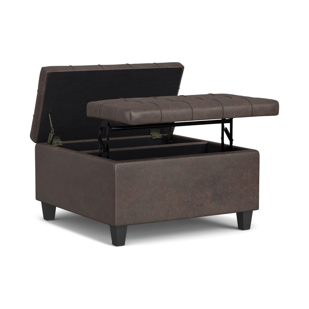 Harrison Small Square Coffee Table Storage Ottoman in Distressed Vegan Leather Image 2