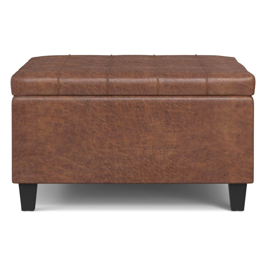 Harrison Small Square Coffee Table Storage Ottoman in Distressed Vegan Leather Image 7