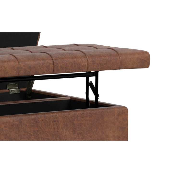 Harrison Small Square Coffee Table Storage Ottoman in Distressed Vegan Leather Image 8