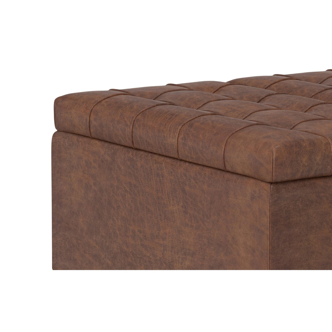 Harrison Small Square Coffee Table Storage Ottoman in Distressed Vegan Leather Image 10