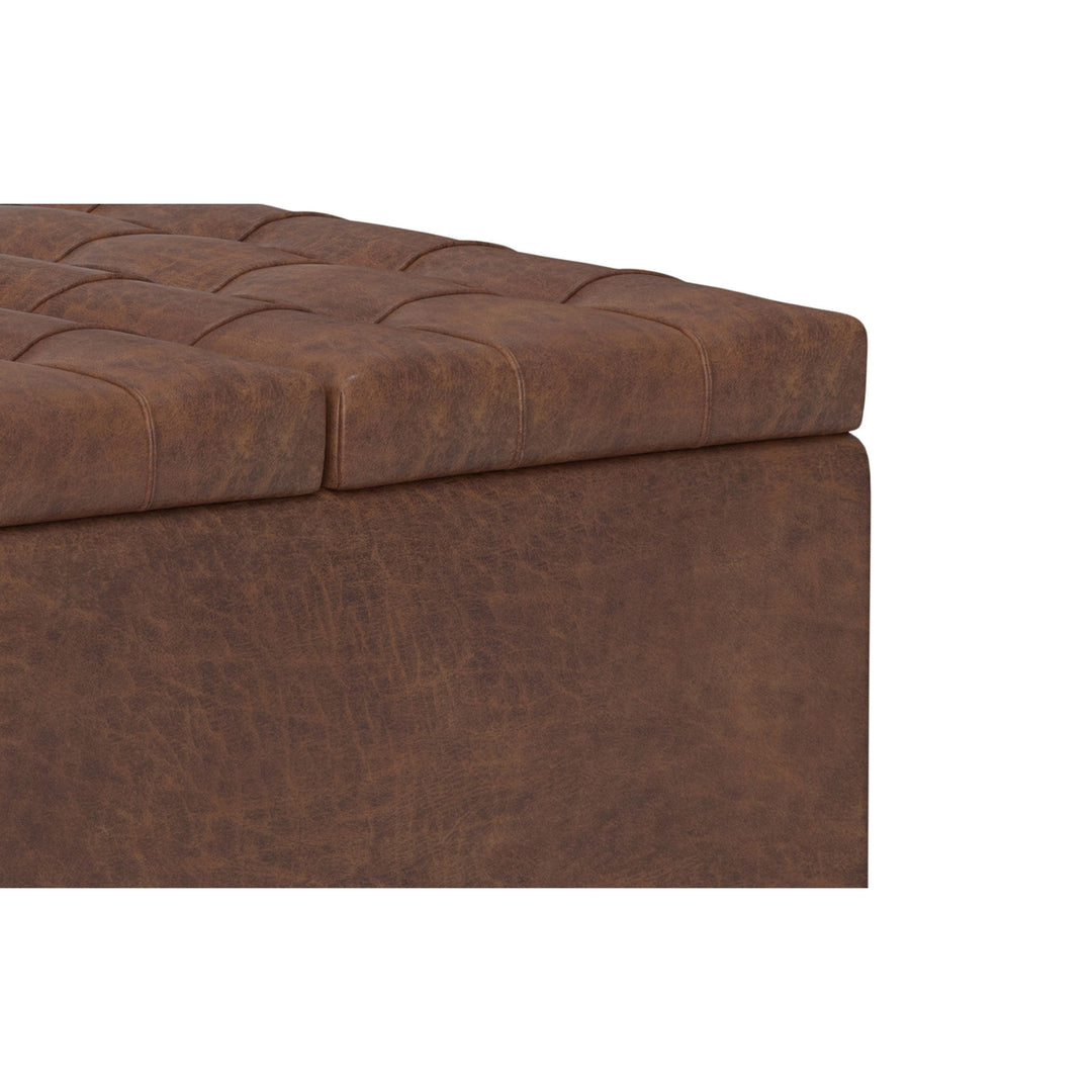 Harrison Small Square Coffee Table Storage Ottoman in Distressed Vegan Leather Image 12