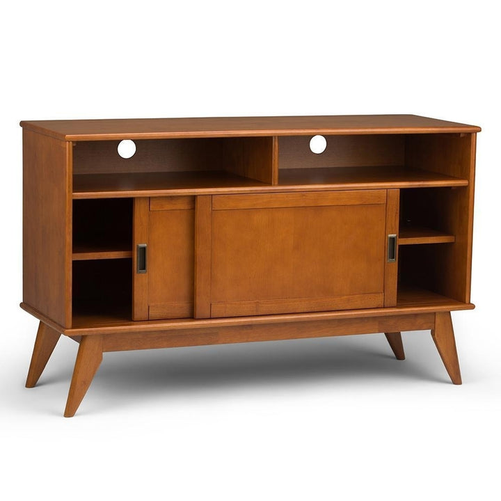 Draper Tall TV Stand 33 Inch Mid Century Modern TV Media Stand Rubberwood Brown Image 4