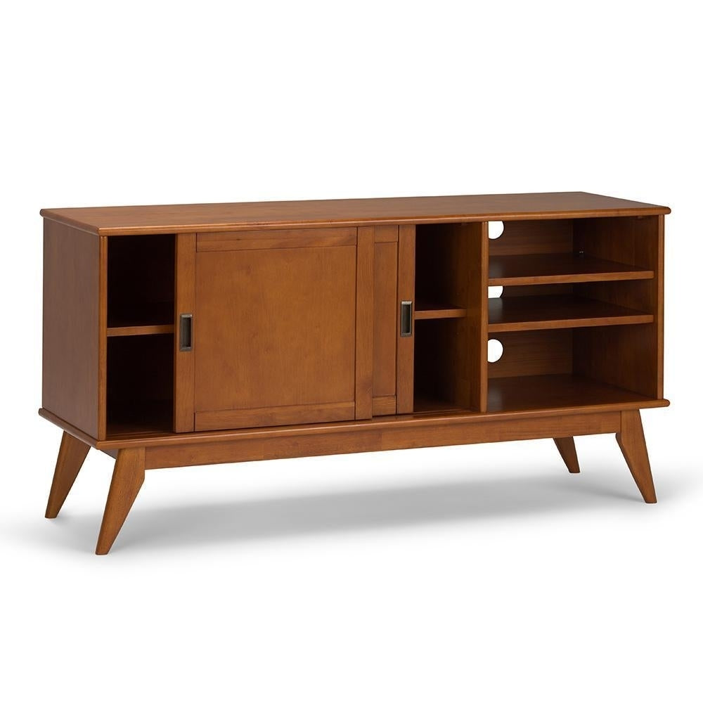 Draper TV Stand Mid Century Modern Solid Rubberwood 60 Inch 2 Sliding Doors Image 5