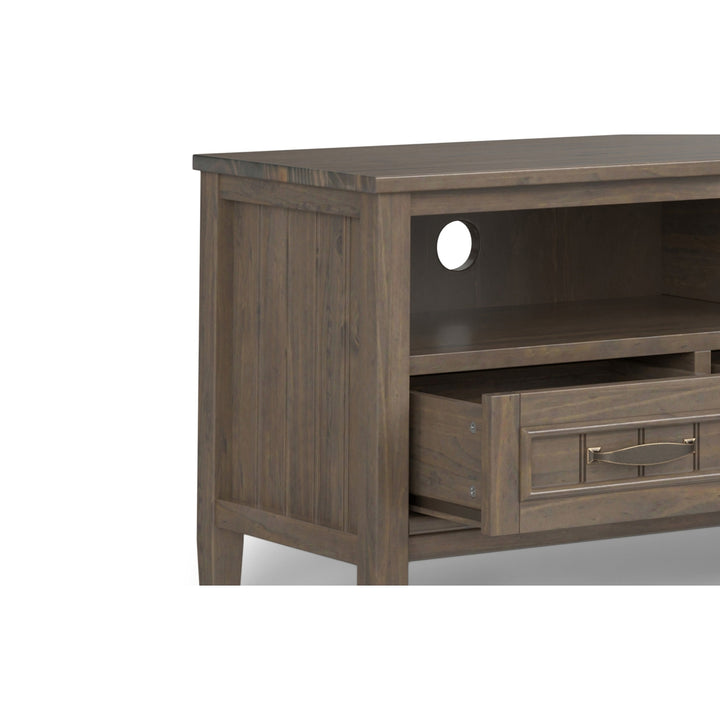 Lev Low TV Stand Solid Wood 20 Inch High Media Storage Accommodates 55 Inch TV Image 5