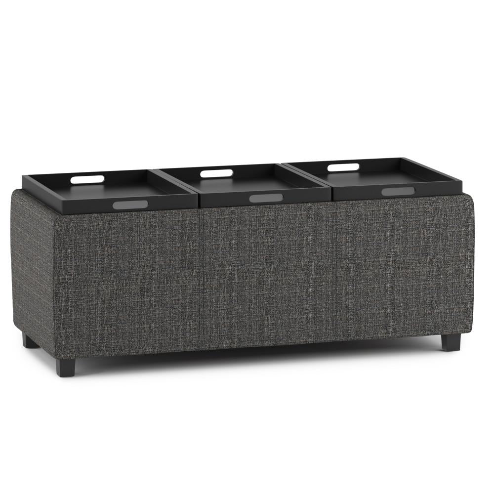 Avalon Extra Large Tweed Storage Ottoman with Serving Trays 42 Inch Rectangular Image 3