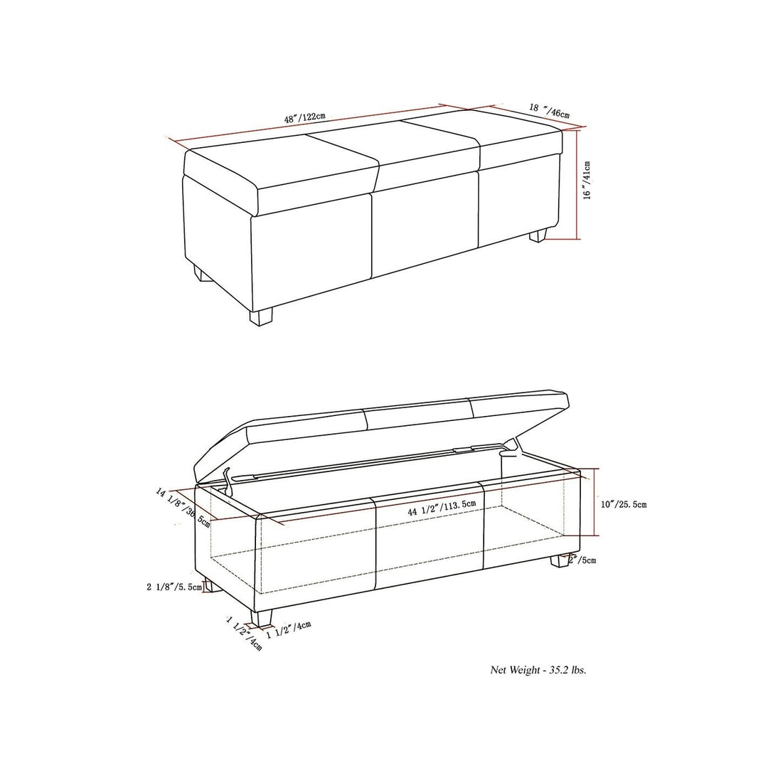 Avalon Storage Ottoman Bench Tweed 48in Large Rectangular with Interior Storage Image 10