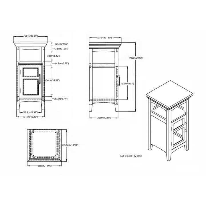 Avington Bath Cabinet Compact Floor Storage Rubberwood Tempered Glass 15x14x30 Image 12