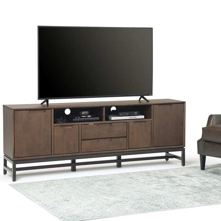 Banting 72 Inch TV Stand Solid Rubberwood Modern Industrial Black Metal Base Image 2