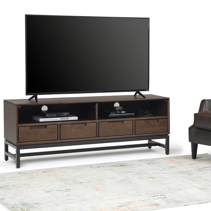 Banting Low TV Stand 72 inch Solid Rubberwood Modern Industrial Walnut Brown Image 2