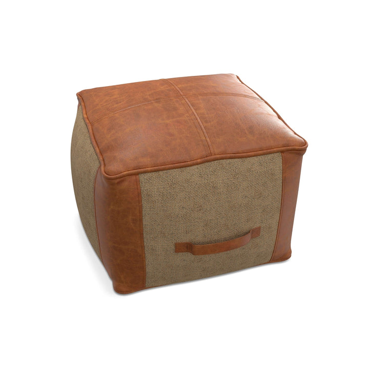 Atkinson Pouf Genuine Buffalo Leather and Jute Ottoman Accent Piece Brown Image 3