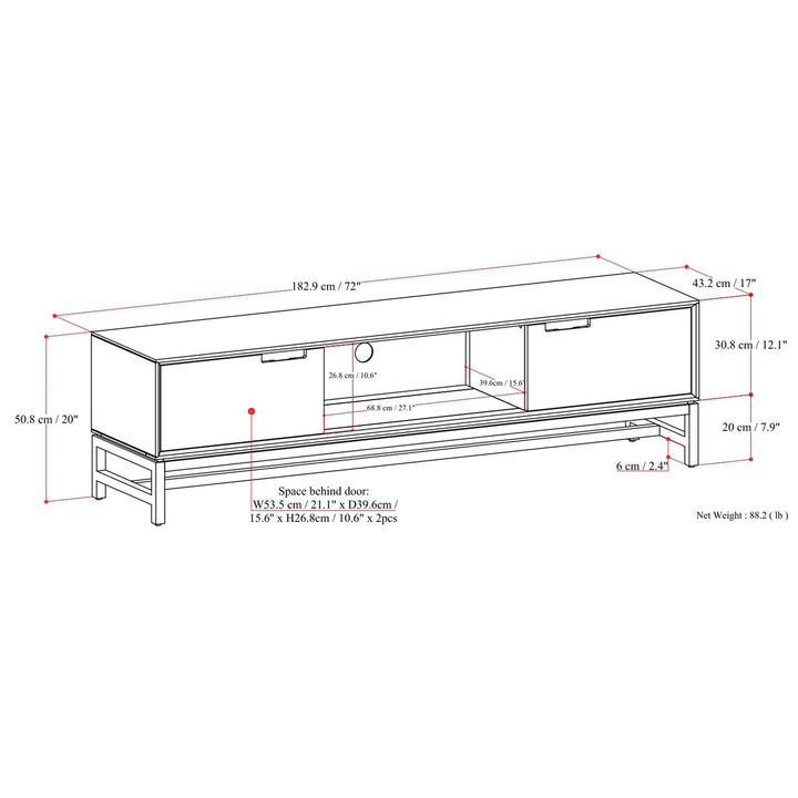 Banting 72 Inch Low TV Stand Solid Rubberwood Mid Century Modern Metal Base Image 11