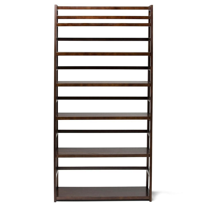 Acadian Wide Ladder Shelf Bookcase Solid Wood Rustic 36x16x72 Storage Unit Image 3