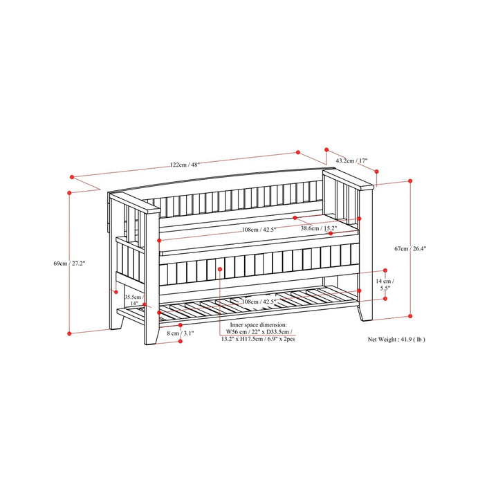 Acadian Entryway Storage Bench with Shelf Image 12