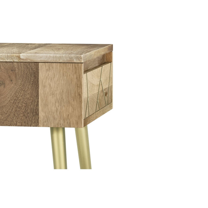 Jager Side Table Solid Mango Wood Mid Century Modern Design Brass Inlay Image 9