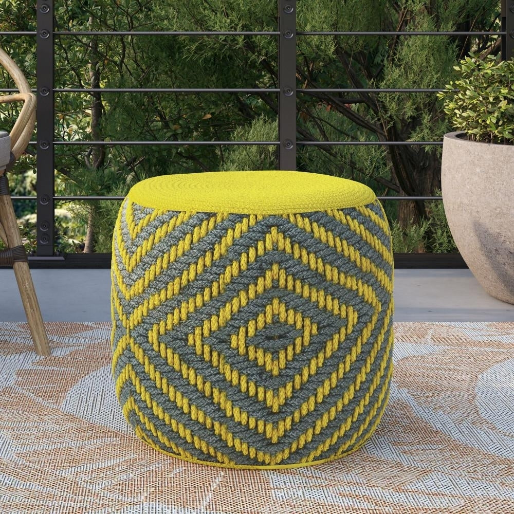 Kent Round Woven Pouf Indoor Outdoor 18in Waterproof UV Resistant Durable Fabric Image 2