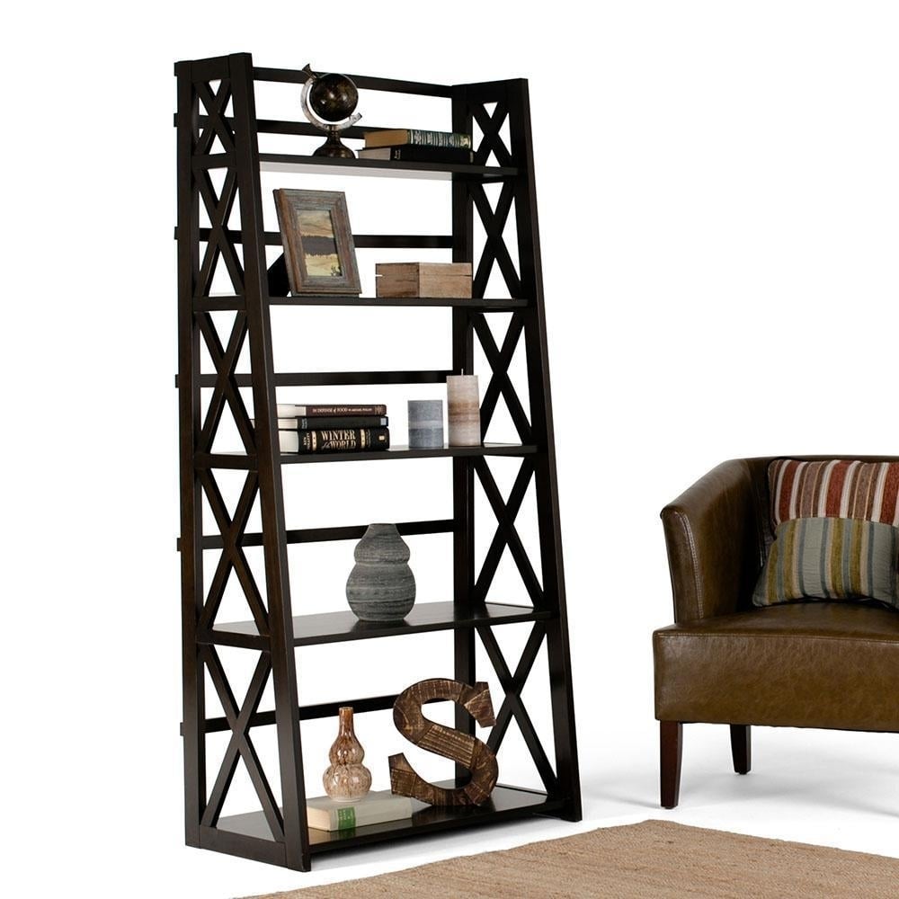 Kitchener Ladder Shelf Bookcase Solid Wood 5 Shelf Contemporary Black 63 Inch Image 2