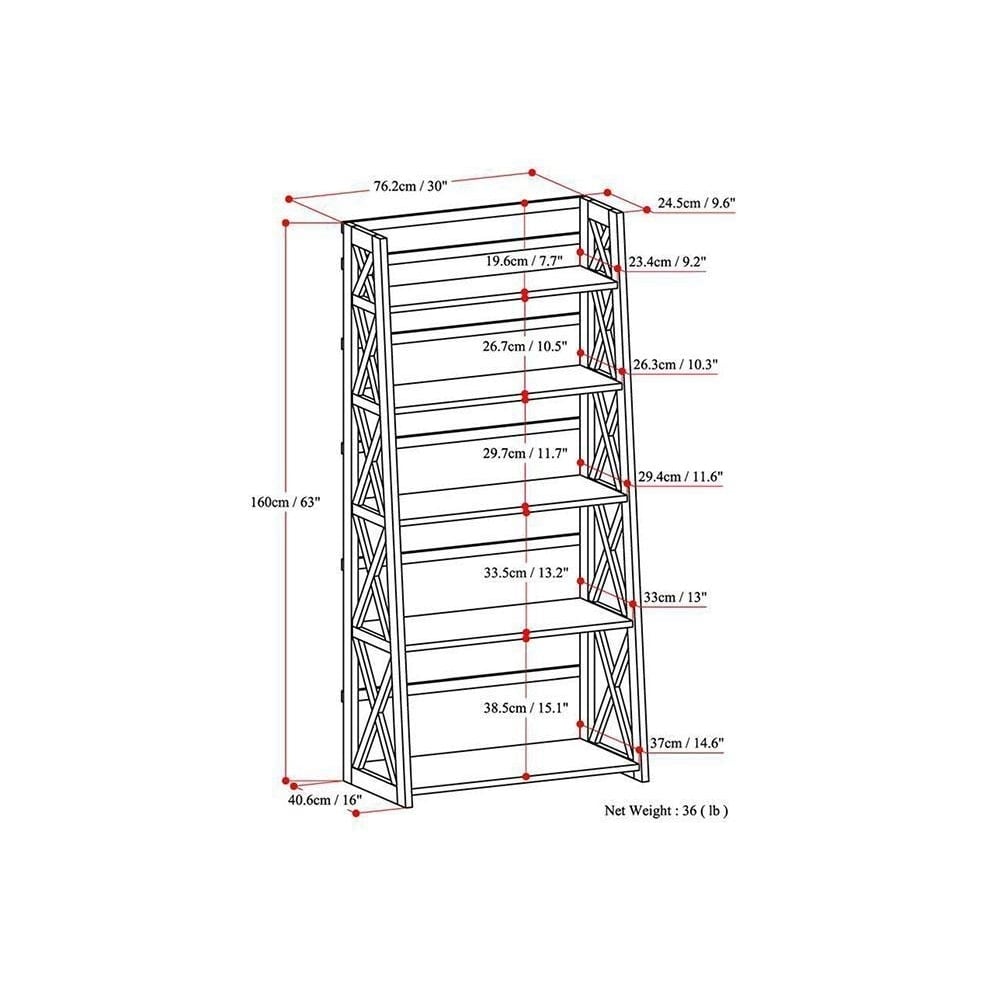 Kitchener Ladder Shelf Bookcase Solid Wood 5 Shelf Contemporary Black 63 Inch Image 6