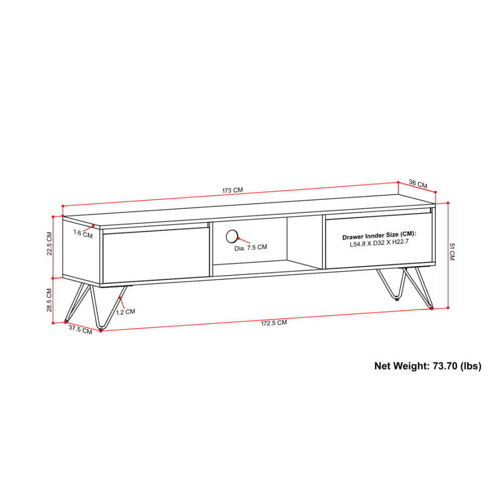 Hunter 68 Inch Mango Wood TV Media Stand Industrial Design with Metal Legs Image 6