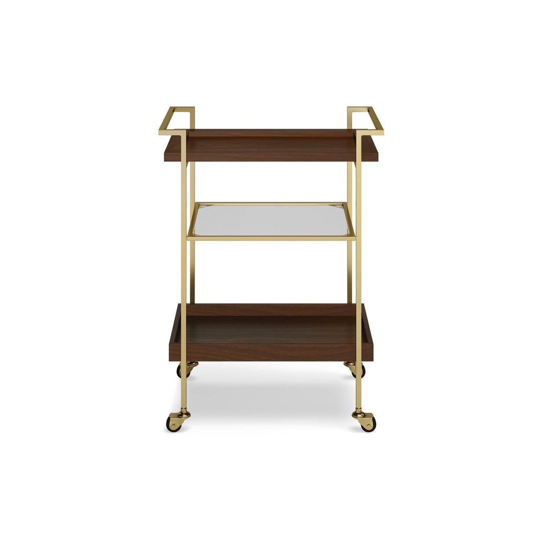 Jace 26 inch Mango Bar Cart Three Tier Storage Gold Metal Frame Mobile Image 3