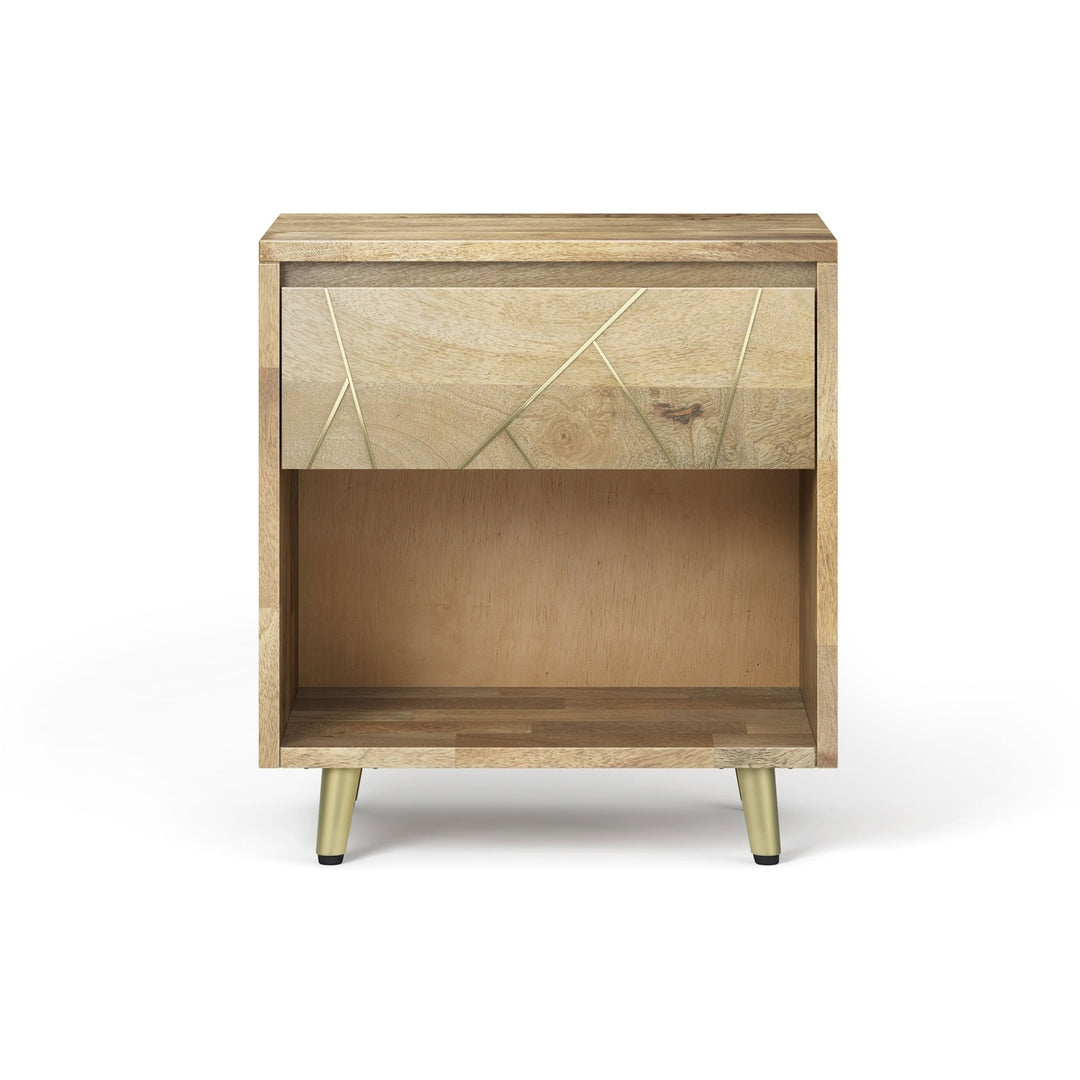 Jager Bedside Table Mango Wood with Brass Inlay Nightstand Soft-Close Drawer Image 11